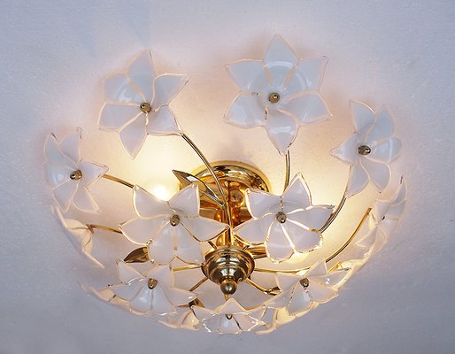 Italian Murano Glass and Gilt Brass Ceiling Lamp, 1970s-DEK-554028