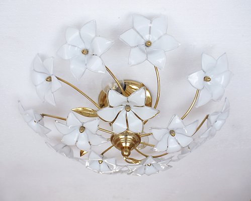 Italian Murano Glass and Gilt Brass Ceiling Lamp, 1970s-DEK-554028