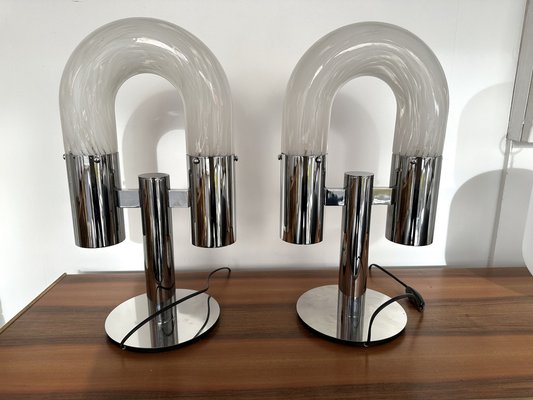 Italian Murano Glass and Metal Chrome Lamps by Aldo Nason for Mazzega, 1970s, Set of 2-FUE-1733138