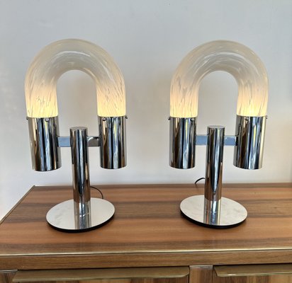 Italian Murano Glass and Metal Chrome Lamps by Aldo Nason for Mazzega, 1970s, Set of 2-FUE-1733138