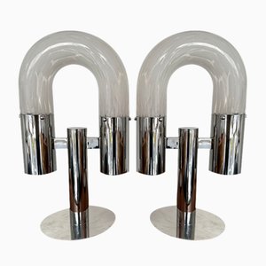 Italian Murano Glass and Metal Chrome Lamps by Aldo Nason for Mazzega, 1970s, Set of 2-FUE-1733138