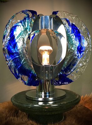 Italian Murano Glass and Steel Table Lamp by Angelo Brotto for Esperia, 1970s-WZZ-546814