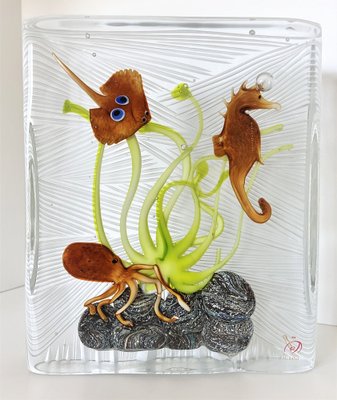 Italian Murano Glass Aquarium with Sea Animals, 2010s-VNE-1816868