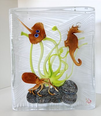 Italian Murano Glass Aquarium with Sea Animals, 2010s-VNE-1816868