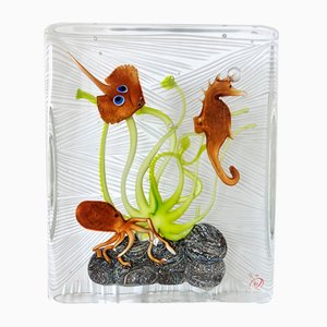 Italian Murano Glass Aquarium with Sea Animals, 2010s-VNE-1816868