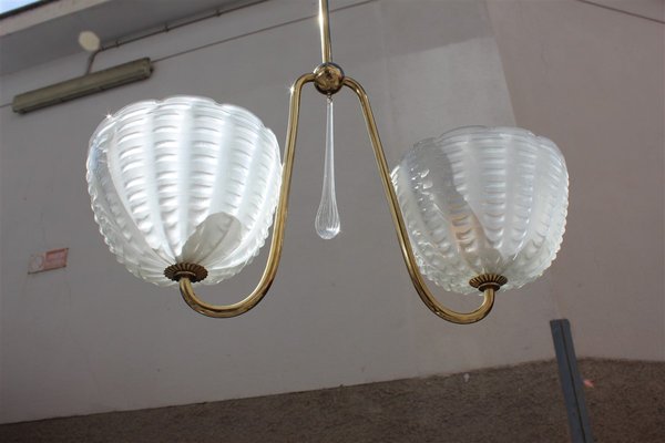 Italian Murano Glass & Brass Ceiling Lamp from Barovier & Toso, 1940s-EH-595143