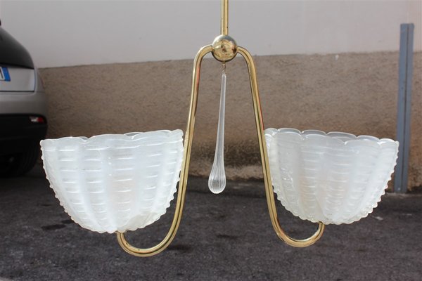 Italian Murano Glass & Brass Ceiling Lamp from Barovier & Toso, 1940s-EH-595143