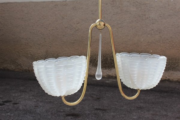 Italian Murano Glass & Brass Ceiling Lamp from Barovier & Toso, 1940s-EH-595143