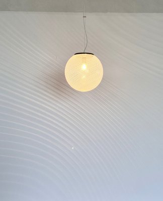 Italian Murano Glass & Brass Globe Ceiling Light with White Stripe Design from Venini, 1970s-VNE-1733017