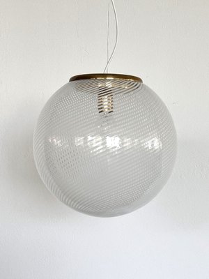 Italian Murano Glass & Brass Globe Ceiling Light with White Stripe Design from Venini, 1970s-VNE-1733017