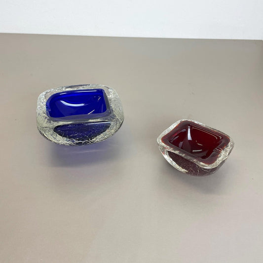 Italian Murano Glass Crack Structure Bowl Shells Ashtray, 1970s, Set of 2