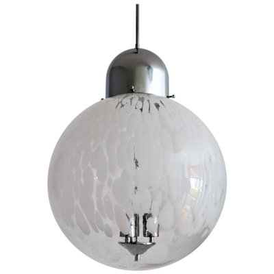 Italian Murano Glass Globe and Chrome Pendant Lamp, 1970s-VNE-965971