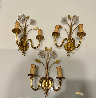 Italian Murano Glass Gold Gilded Sconces, Set of 3-JJC-1300257