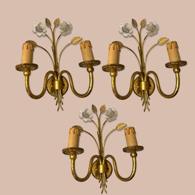 Italian Murano Glass Gold Gilded Sconces, Set of 3-JJC-1300257