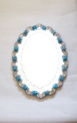 Italian Murano Glass NontiscordardiMe Mirror with Blue Roses, 1940s-HUY-885725