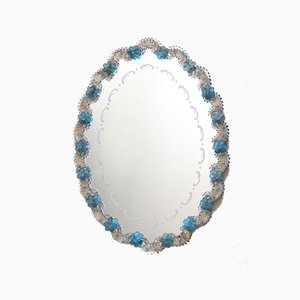 Italian Murano Glass NontiscordardiMe Mirror with Blue Roses, 1940s-HUY-885725