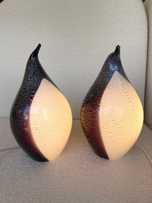 Italian Murano Glass Penguin Lamps, 1980s, Set of 2-FUE-1115899