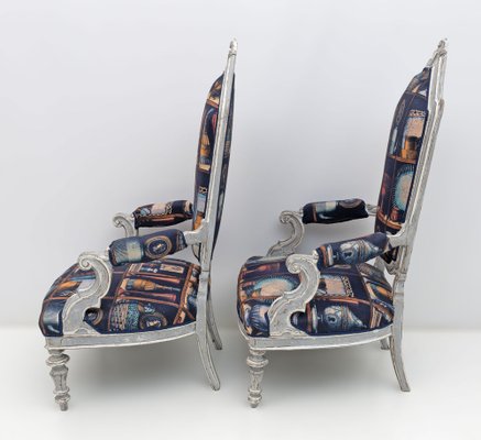 Italian Neoclassical Armchairs with Fornasetti Linen Fabric, 1950s, Set of 2-FER-1823028