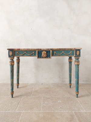 Italian Neoclassical Decorative Painted Console Table with Faux Marble Top-TDA-1376392