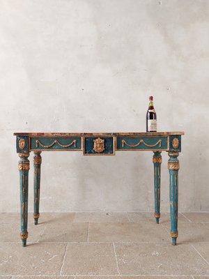 Italian Neoclassical Decorative Painted Console Table with Faux Marble Top-TDA-1376392