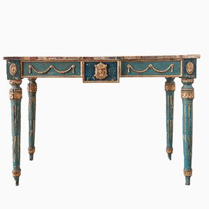 Italian Neoclassical Decorative Painted Console Table with Faux Marble Top-TDA-1376392