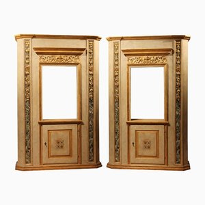 Italian Neoclassical Faux Marble Lacquer and Giltwood Open Shelves Cabinets, Set of 2-AXE-1433393