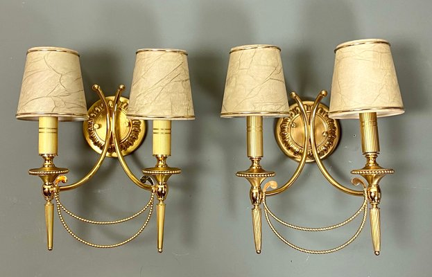 Italian Neoclassical Gilt Brass Wall Lights by Sciolari, 1960s, Set of 2-WZZ-1179085