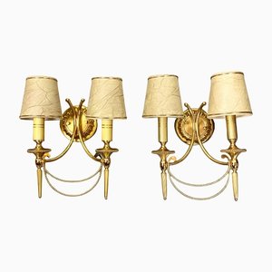 Italian Neoclassical Gilt Brass Wall Lights by Sciolari, 1960s, Set of 2-WZZ-1179085