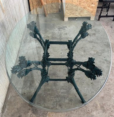 Italian Neoclassical Ornamental Wrought Iron Center Table with Oval Glass Top-PSK-1002610