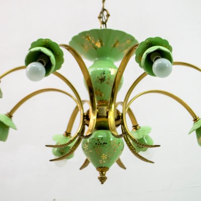 Italian Neoclassical Porcelain and Brass 8-Light Chandelier, 1960s-FER-801019