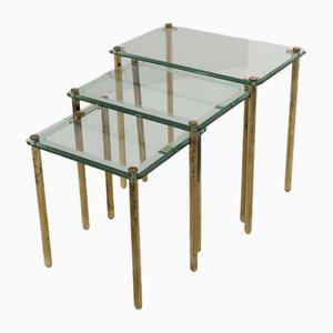 Italian Nesting Coffee Tables in Thick Glass and Brass, 1965, Set of 3-RCE-1733036