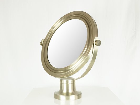 Italian Nickel-Plated Brushed Metal Table Mirror, 1960s-RD-2041984