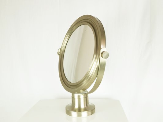 Italian Nickel-Plated Brushed Metal Table Mirror, 1960s-RD-2041984