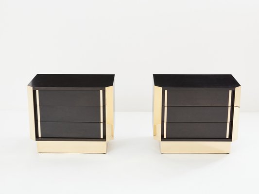 Italian Nightstands in Ebonized Oak and Brass, 1970s, Set of 2-YJA-1784562