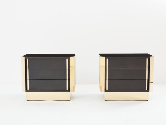 Italian Nightstands in Ebonized Oak and Brass, 1970s, Set of 2-YJA-1784562