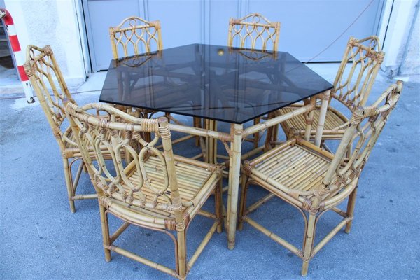 Italian Octagonal Dining Table & Chairs Set, 1950s, Set of 7-EH-699728