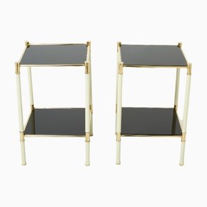 Italian Off-White & Black 2-Tier Nightstands in Brass by Tommaso Barbi, 1970s, Set of 2-YJA-1134309