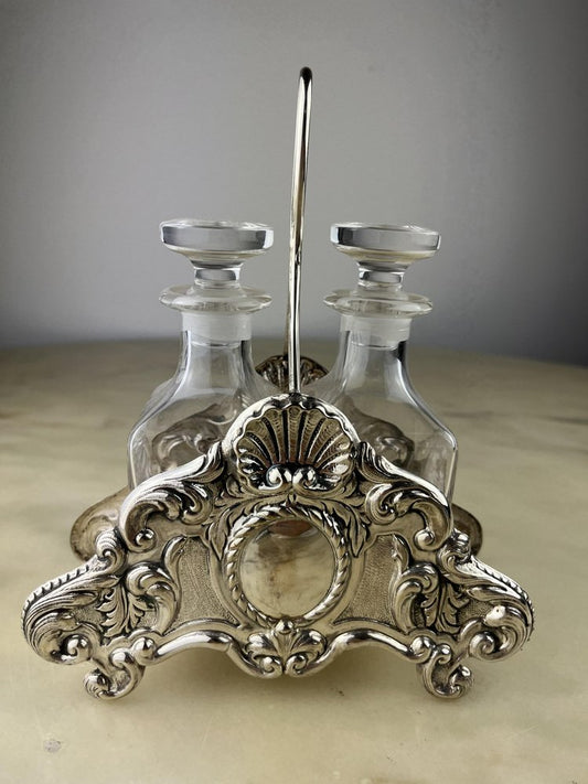 Italian Oil and Vinegar Set in 800 Silver and Crystal, 1990