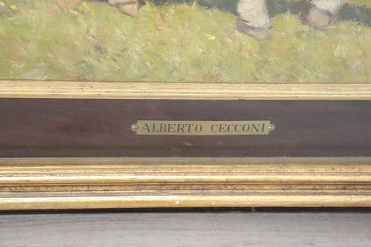 Italian Oil on Board with Calf by Alberto Cecconi