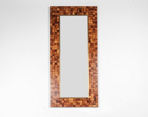 Italian Olive Wood Marquetry & Brass Mirror by Sandro Petti, 1970-LBS-1150743