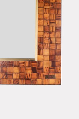 Italian Olive Wood Marquetry & Brass Mirror by Sandro Petti, 1970-LBS-1150743