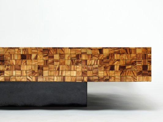 Italian Olive Wood Marquetry Coffee Table by Sandro Petti, 1970s-YJA-1109504