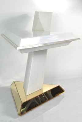 Italian Opal Acrylic Glass and Bronze Mirror Table Lamp by Nina Ricci, 1970-WFB-1070317