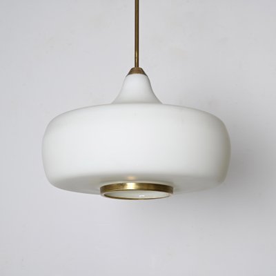 Italian Opal Glass and Brass Ceiling Lamp from Stilnovo, 1960s-JDR-1794022