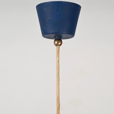 Italian Opal Glass, Brass and Blue Metal Pendant Lamp from Stilnovo, 1950s-JDR-1817228