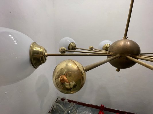 Italian Opaline Glass and Brass Sputnik Chandelier, 1960s-JJC-1768572