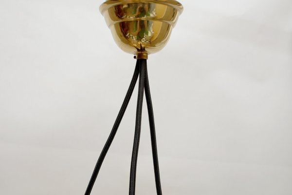 Italian Opaline Glass and Brass Triangle Ceiling Lamp, 1950s-PF-620732