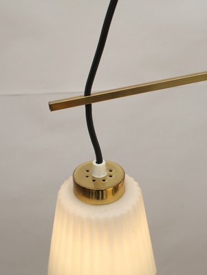 Italian Opaline Glass and Brass Triangle Ceiling Lamp, 1950s-PF-620732