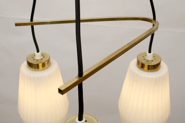 Italian Opaline Glass and Brass Triangle Ceiling Lamp, 1950s-PF-620732