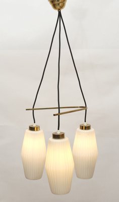 Italian Opaline Glass and Brass Triangle Ceiling Lamp, 1950s-PF-620732